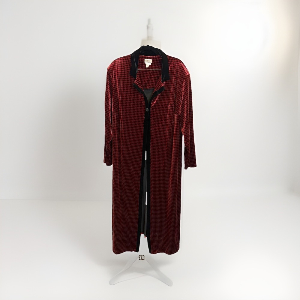 Coldwater Creek Women's 3X Red & Black Velour Open House Coat Robe Soft READ
